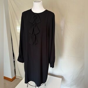 London Times Black Long Sleeve Mini Dress with Bows retro Twiggy size 16. Lined.